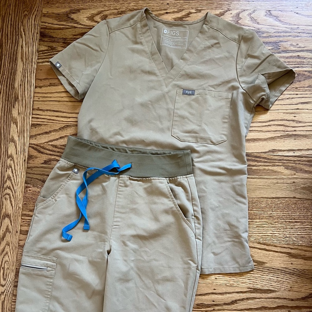 Figs Tan and Blue Track Pants Relaxed Fit Joggers